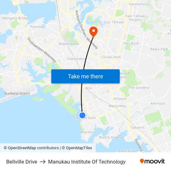 Bellville Drive to Manukau Institute Of Technology map