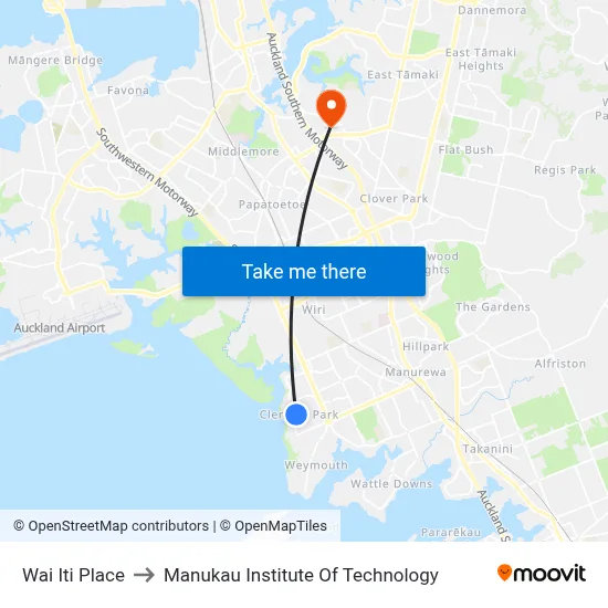 Wai Iti Place to Manukau Institute Of Technology map