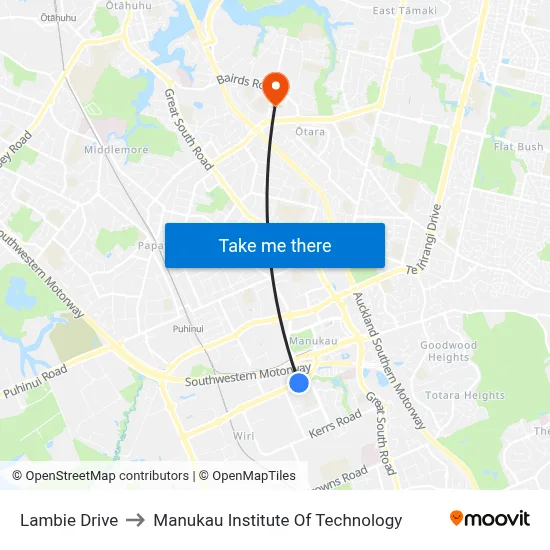 Lambie Drive to Manukau Institute Of Technology map