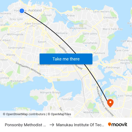 Ponsonby Methodist Church to Manukau Institute Of Technology map