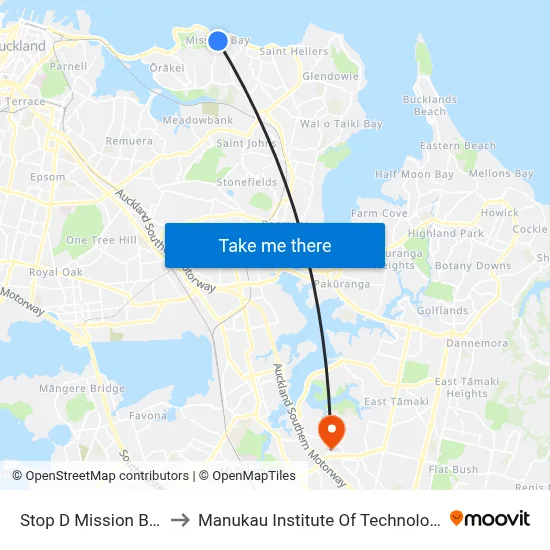 Stop D Mission Bay to Manukau Institute Of Technology map