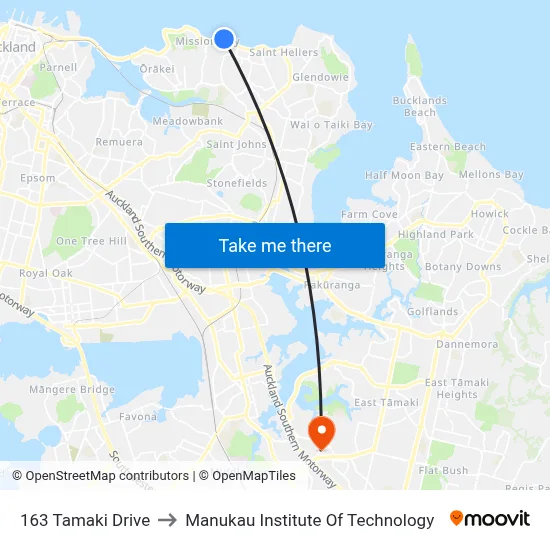 163 Tamaki Drive to Manukau Institute Of Technology map