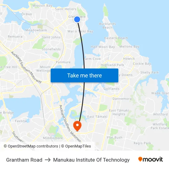 Grantham Road to Manukau Institute Of Technology map