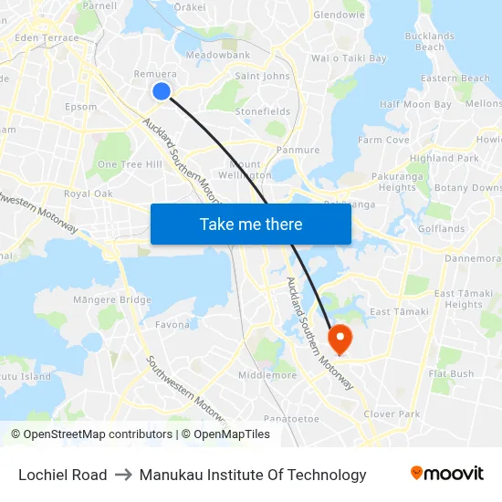 Lochiel Road to Manukau Institute Of Technology map