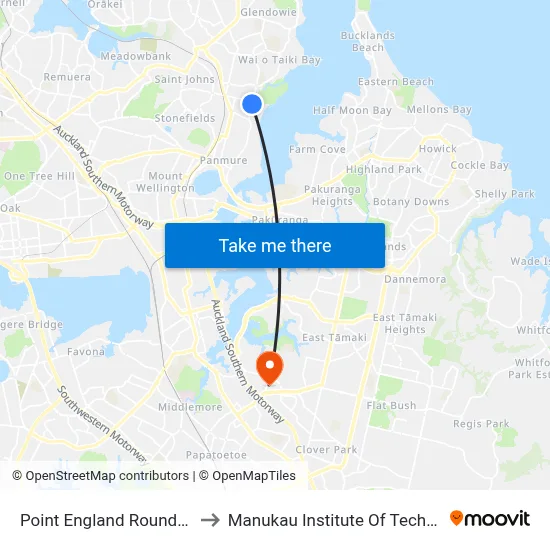 Point England Roundabout to Manukau Institute Of Technology map