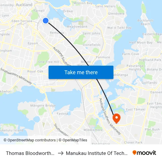 Thomas Bloodworth Park to Manukau Institute Of Technology map