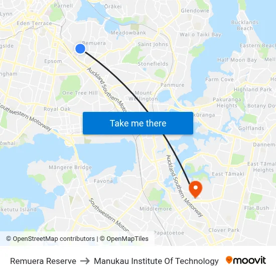 Remuera Reserve to Manukau Institute Of Technology map