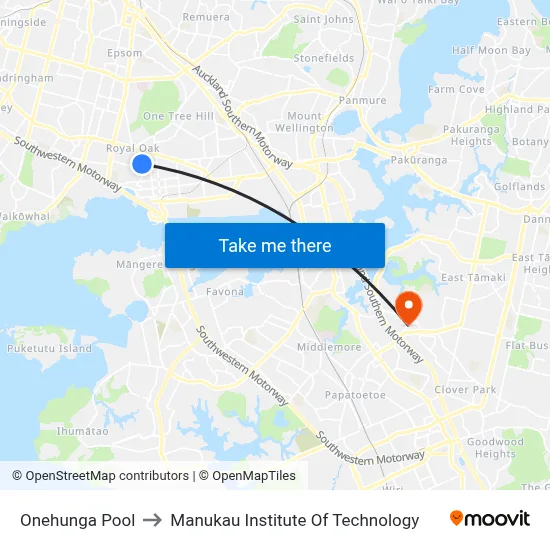 Onehunga Pool to Manukau Institute Of Technology map