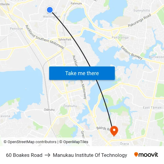 60 Boakes Road to Manukau Institute Of Technology map