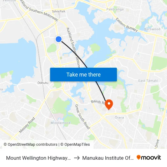 Mount Wellington Highway/Panama Road to Manukau Institute Of Technology map