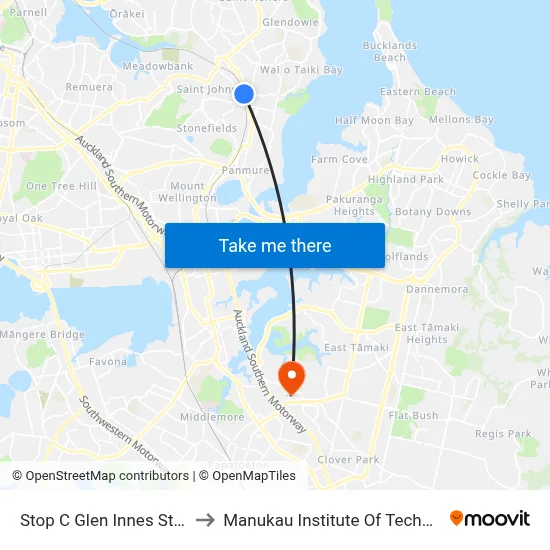 Stop C Glen Innes Station to Manukau Institute Of Technology map