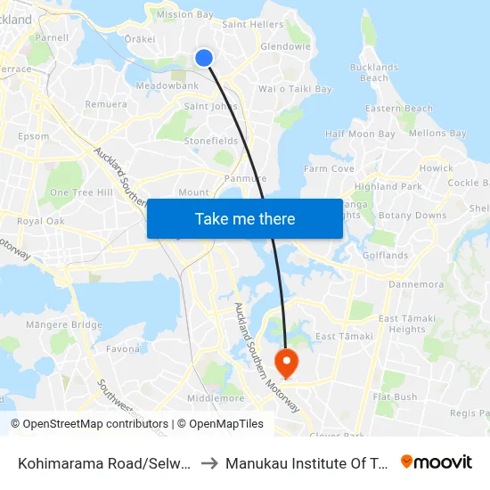 Kohimarama Road/Selwyn College to Manukau Institute Of Technology map