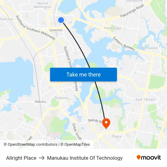 Allright Place to Manukau Institute Of Technology map