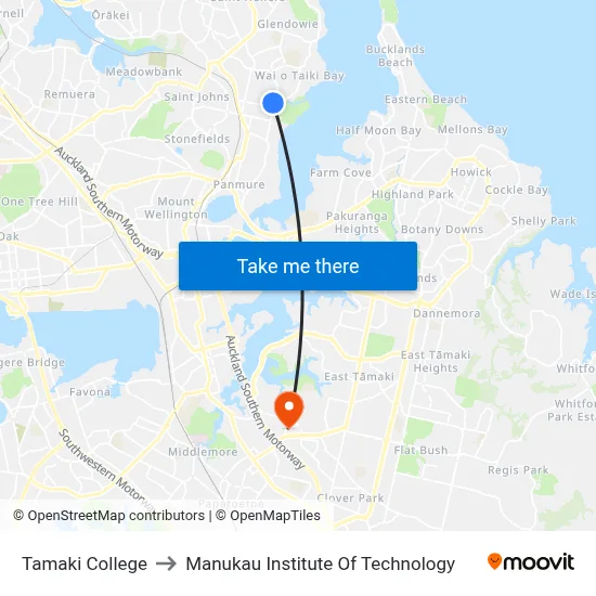 Tamaki College to Manukau Institute Of Technology map
