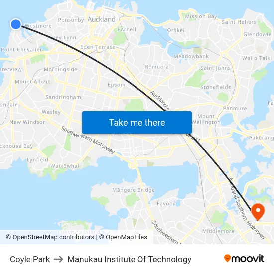 Coyle Park to Manukau Institute Of Technology map