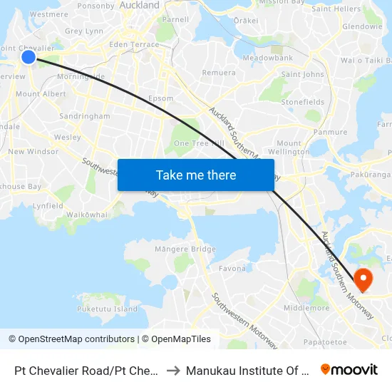 Pt Chevalier Road/Pt Chevalier Shops to Manukau Institute Of Technology map