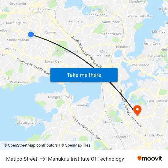 Matipo Street to Manukau Institute Of Technology map
