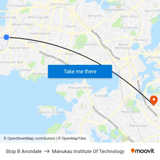 Stop B Avondale to Manukau Institute Of Technology map