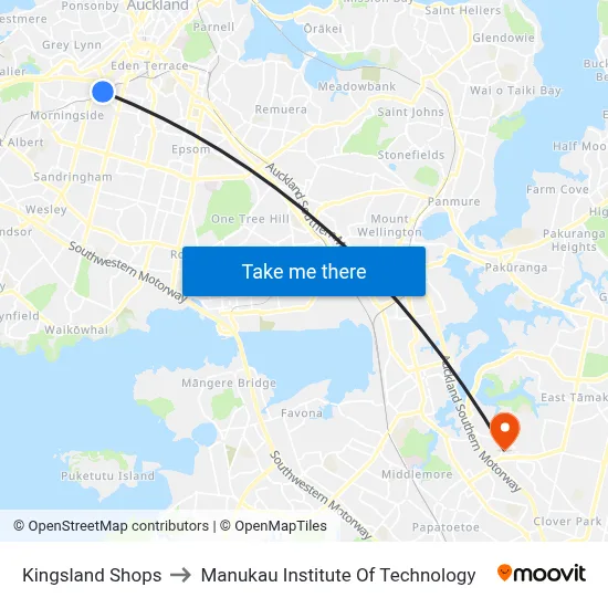 Kingsland Shops to Manukau Institute Of Technology map