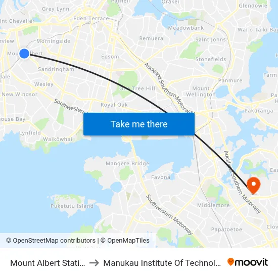 Mount Albert Station to Manukau Institute Of Technology map