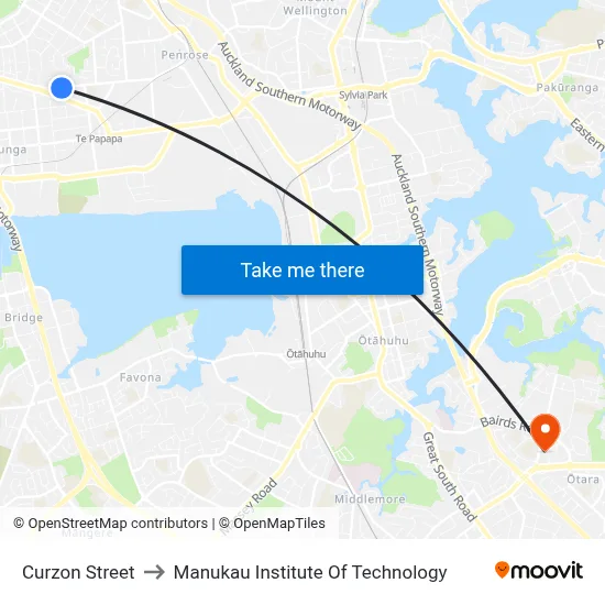 Curzon Street to Manukau Institute Of Technology map