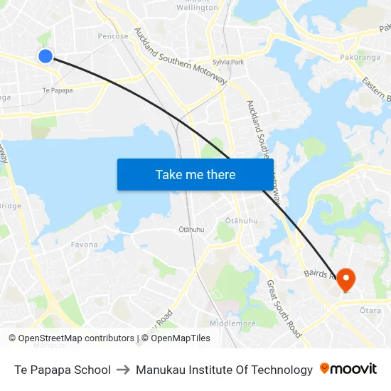 Te Papapa School to Manukau Institute Of Technology map