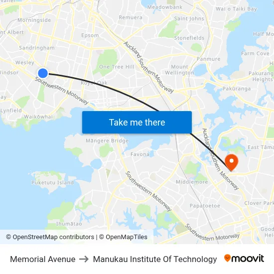 Memorial Avenue to Manukau Institute Of Technology map