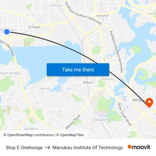 Stop E Onehunga to Manukau Institute Of Technology map