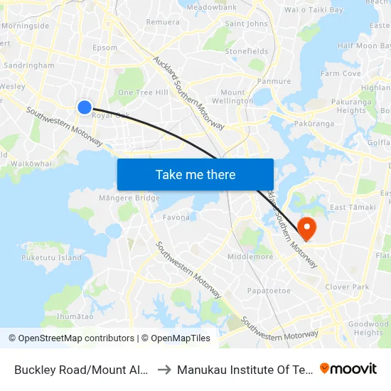 Buckley Road/Mount Albert Road to Manukau Institute Of Technology map
