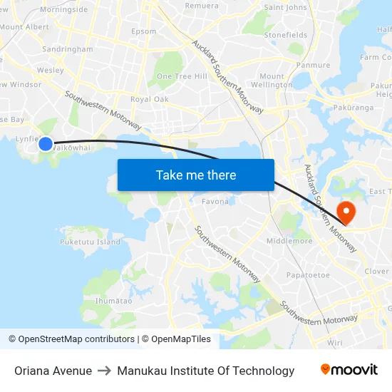 Oriana Avenue to Manukau Institute Of Technology map