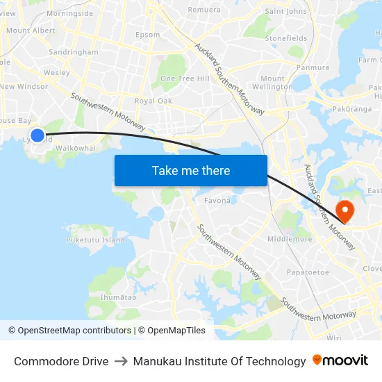 Commodore Drive to Manukau Institute Of Technology map