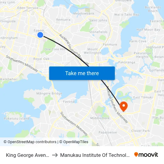 King George Avenue to Manukau Institute Of Technology map