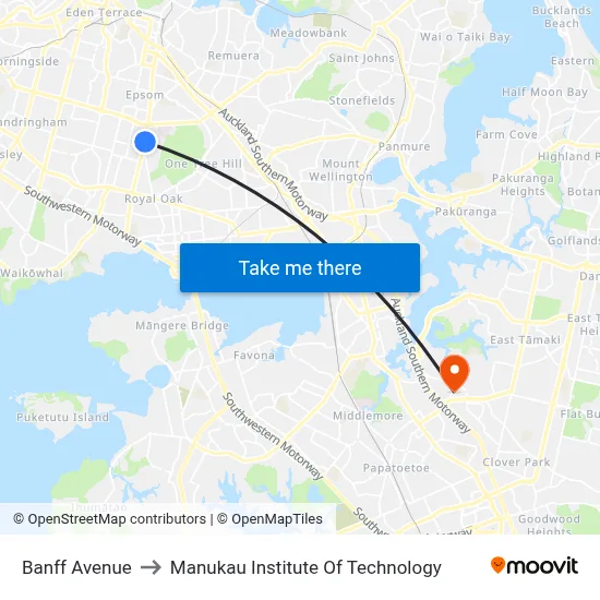 Banff Avenue to Manukau Institute Of Technology map