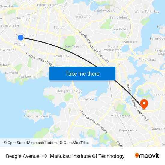 Beagle Avenue to Manukau Institute Of Technology map