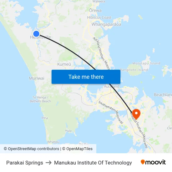 Parakai Springs to Manukau Institute Of Technology map