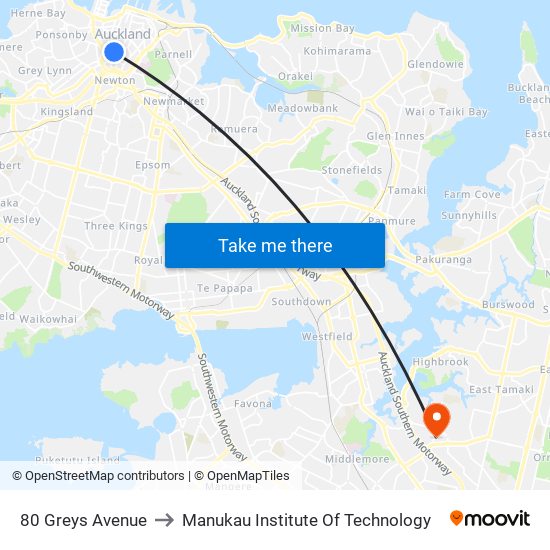 80 Greys Avenue to Manukau Institute Of Technology map
