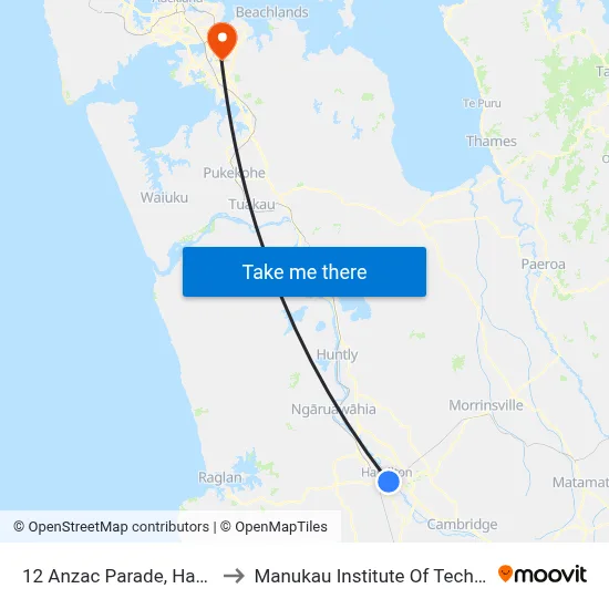 12 Anzac Parade, Hamilton to Manukau Institute Of Technology map