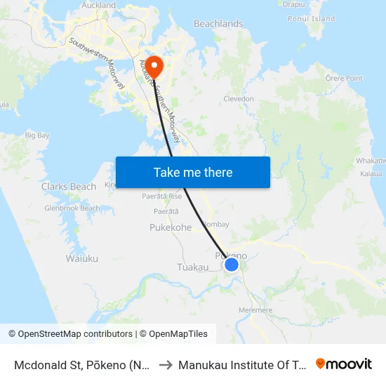 Mcdonald St, Pōkeno (Near Hynds) to Manukau Institute Of Technology map