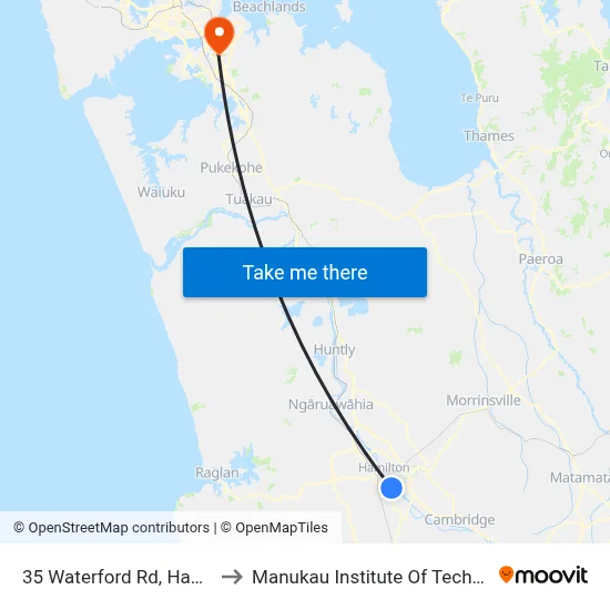 35 Waterford Rd, Hamilton to Manukau Institute Of Technology map