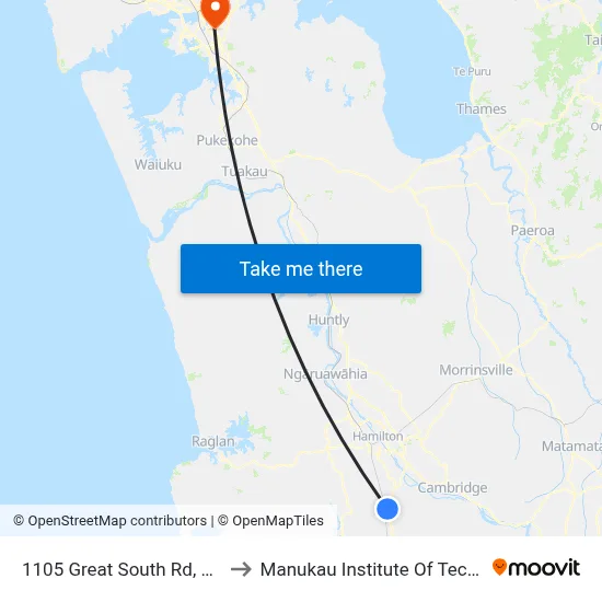 1105 Great South Rd, Ōhaupō to Manukau Institute Of Technology map