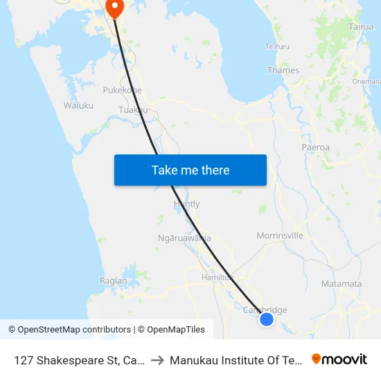 127 Shakespeare St, Cambridge to Manukau Institute Of Technology map