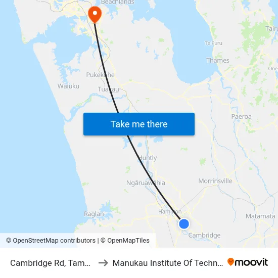 Cambridge Rd, Tamahere to Manukau Institute Of Technology map
