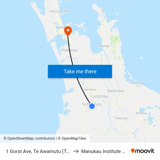 1 Gorst Ave, Te Awamutu (Te Awamutu I-Site) to Manukau Institute Of Technology map