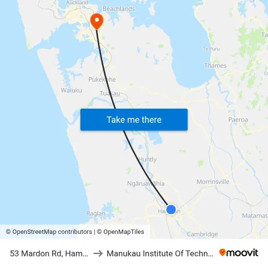 53 Mardon Rd, Hamilton to Manukau Institute Of Technology map