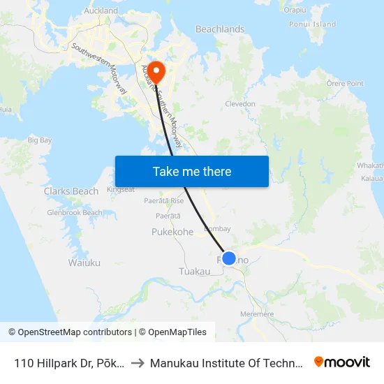 110 Hillpark Dr, Pōkeno to Manukau Institute Of Technology map
