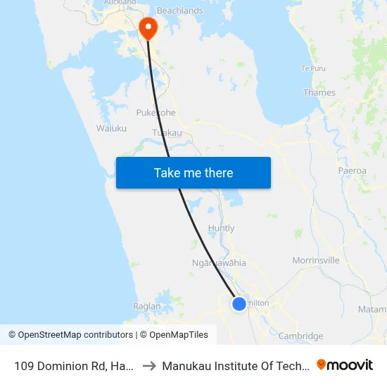 109 Dominion Rd, Hamilton to Manukau Institute Of Technology map