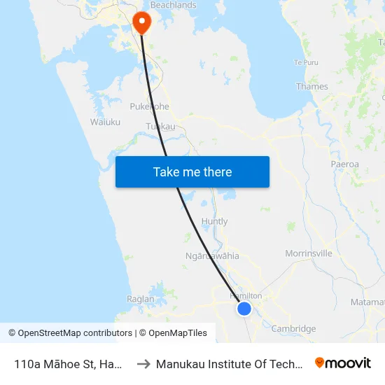 110a Māhoe St, Hamilton to Manukau Institute Of Technology map