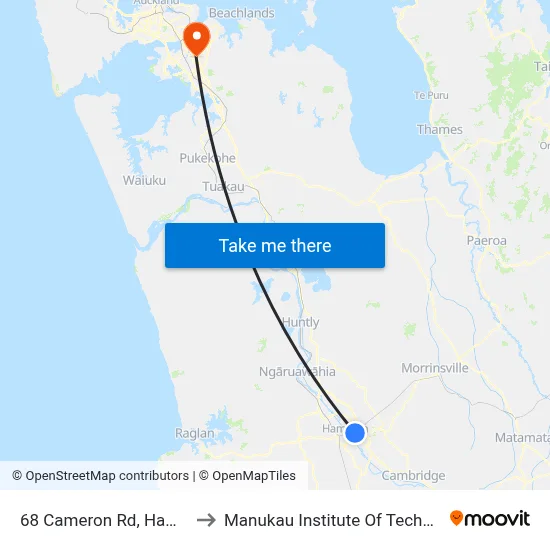 68 Cameron Rd, Hamilton to Manukau Institute Of Technology map
