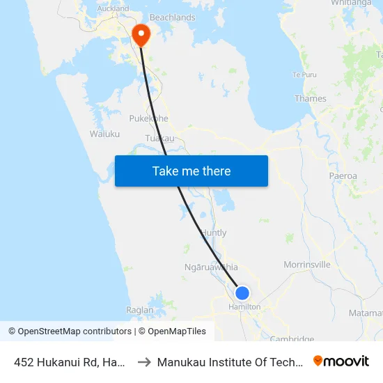 452 Hukanui Rd, Hamilton to Manukau Institute Of Technology map