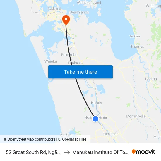 52 Great South Rd, Ngāruawāhia to Manukau Institute Of Technology map